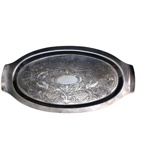 National Silver Company Silver Plate Tray Plate Oval Ornate Vanity Tray - Picture 1 of 5